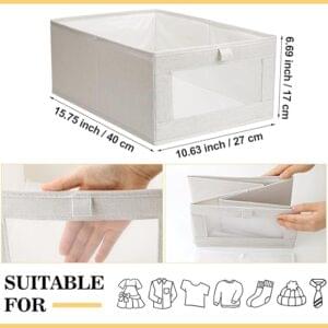a white fabric box with clear plastic inside